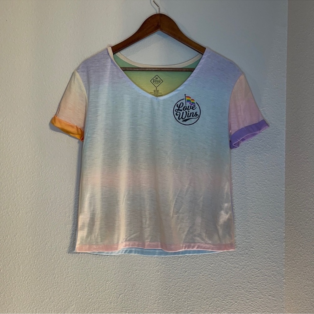 Love wins pastel tie dye fold over sleeve top